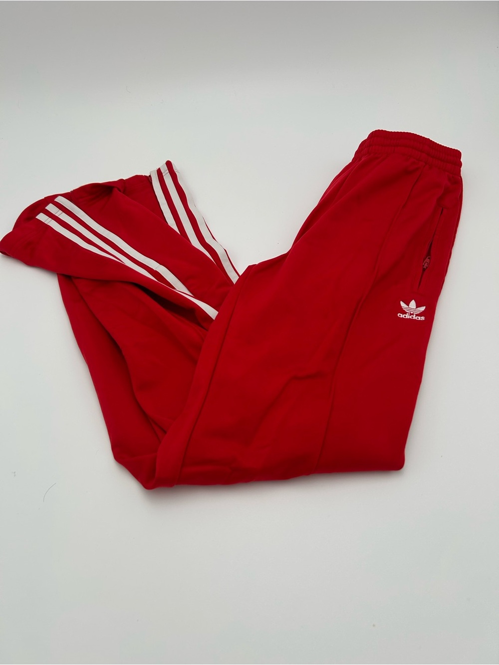 adidas Red Track Pants with White Three-Stripes